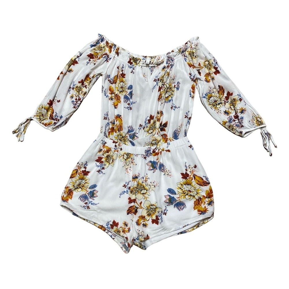 Active USA Off The Shoulder Romper Women’s L Floral Three Quarter Sleeve Jumper